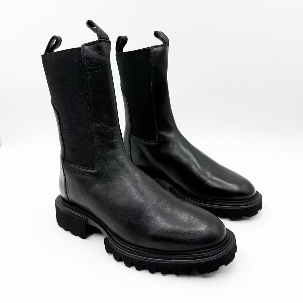 AllSaints Hallie Chelsea Combat Black Leather Lug Sole Boots Women’s 10